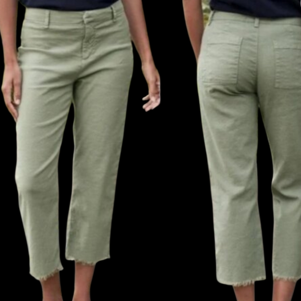 Frank & Eileen Kinsale Sage Green Cotton Flax Blend Raw Hem Cropped Pants Size 2